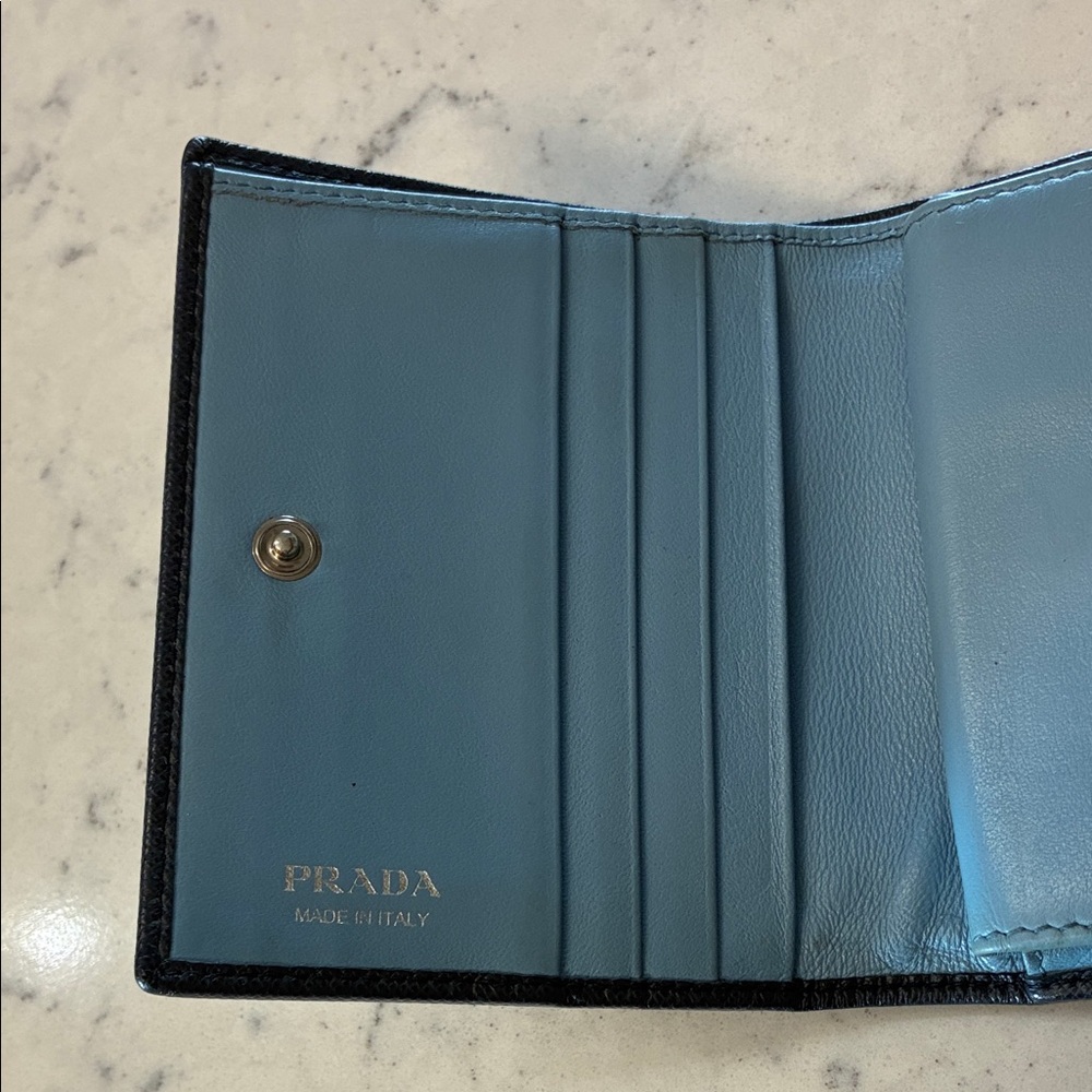 Prada Vitello Move Bi-Fold Wallet in Blue Leather & Silver Hardware - Picture 5 of 7